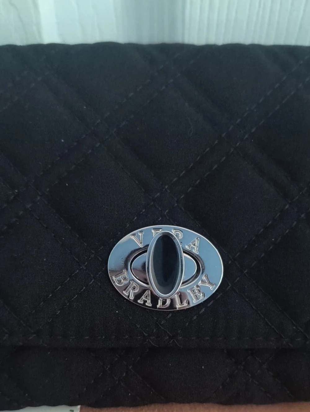 Vera Bradley Black Turnlock Quilted Microfiber Wallet NWT